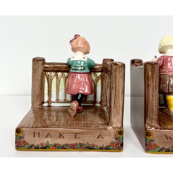 ME Ink 1994 Mary Englebreit “Make A Wish" By Charpente Vintage Ceramic Bookends - Picture 2 of 8
